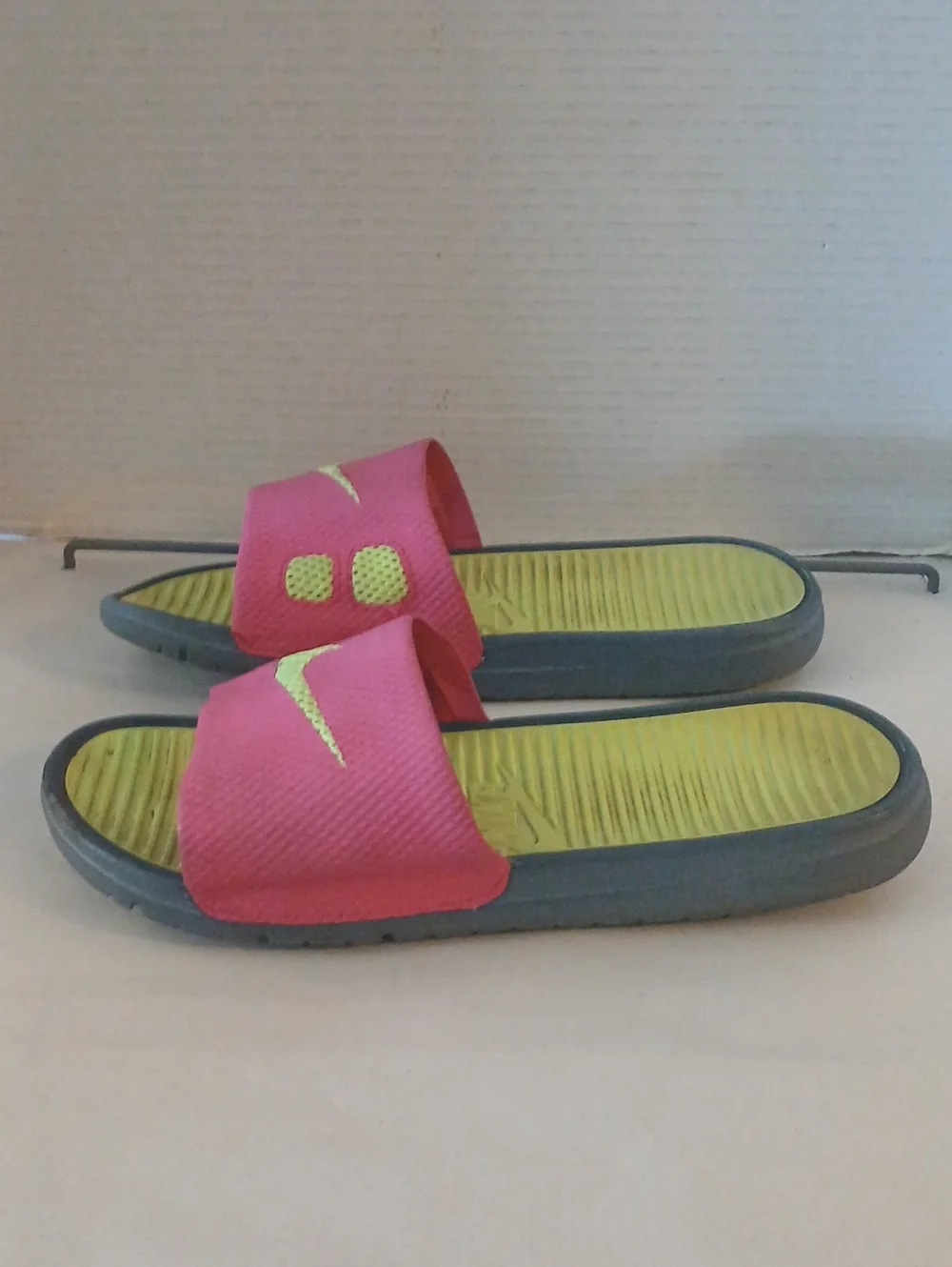 Nike Solaroft Men's Pink Strap Slides with Yellow Footbeds